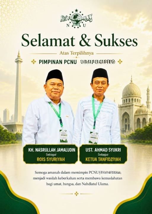 PCNU  Pengurus Cabang Kabupaten Bekasi Rois Syuriyah KH Nasrullah Jamaludin dan Ketua Tanfidziyah Ust Ahmad Syukri